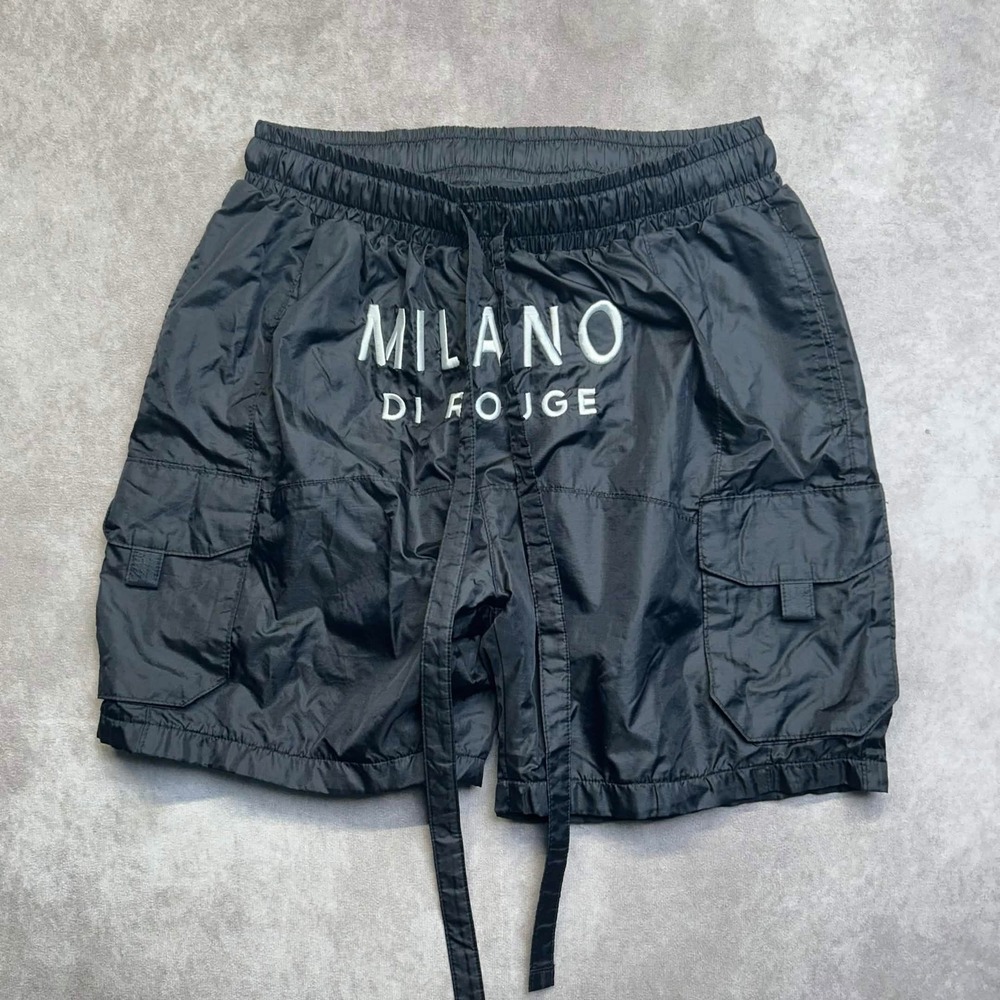 Milano Di Rouge Mens XL Black Nylon Cargo Shorts Embroidered Logo Streetwear